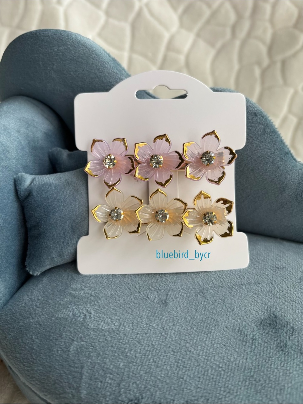 Floral Hair Clips Set - Pink and Cream Flower Clips - Picture 2 of 4